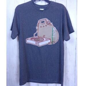 Pusheen The Cat Short Sleeve T-Shirt Rocking DJ Gray Athletic Fit Mens‎ Medium